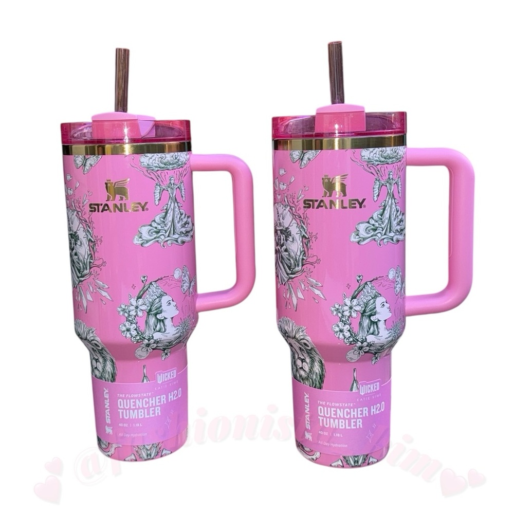 Pink Wicked Stanley with engraved characters lion glinda 40 oz BUNDLE of 2 NWT